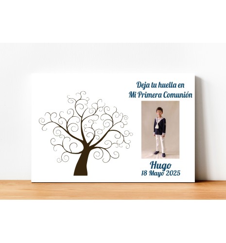 ÁRBOL DE HUELLAS COMUNIÓN NIÑO PERSONALIZADO CON FOTO