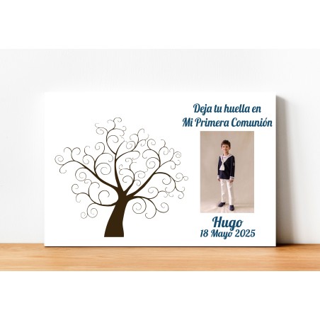 ÁRBOL DE HUELLAS COMUNIÓN NIÑO PERSONALIZADO CON FOTO