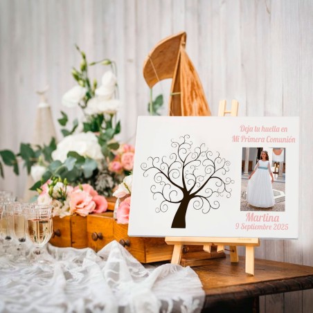 ÁRBOL DE HUELLAS COMUNIÓN NIÑA PERSONALIZADO CON FOTO