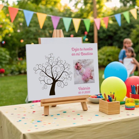 ÁRBOL DE HUELLAS BAUTIZO NIÑA PERSONALIZADO CON FOTO