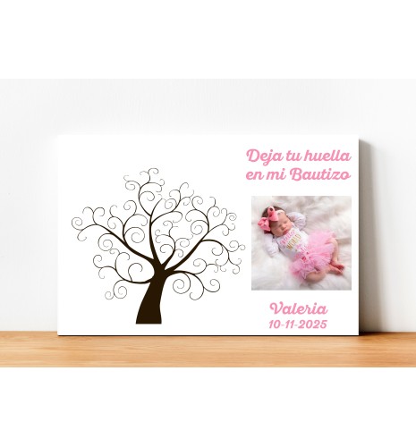 ÁRBOL DE HUELLAS BAUTIZO NIÑA PERSONALIZADO CON FOTO