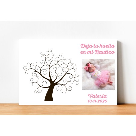 ÁRBOL DE HUELLAS BAUTIZO NIÑA PERSONALIZADO CON FOTO