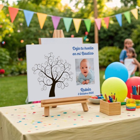 ÁRBOL DE HUELLAS BAUTIZO NIÑO PERSONALIZADO CON FOTO