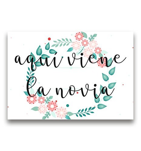 CARTEL MADERA IMPRESA AQUÍ VIENE LA NOVIA