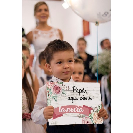 CARTEL MADERA IMPRESA  PAPÁ AQUÍ VIENE LA NOVIA