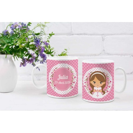 TAZA COMUNIÓN PUNTOS ROSAS