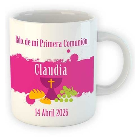 TAZA COMUNIÓN TRAZO ROSA