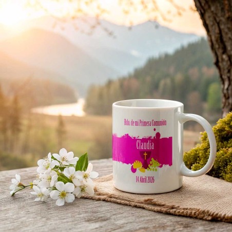 TAZA COMUNIÓN TRAZO ROSA