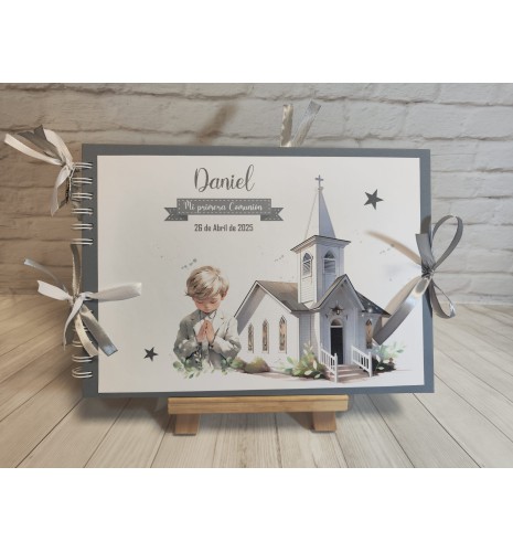 LIBRO DE FIRMAS PERSONALIZADO NIÑO IGLESIA GRISES