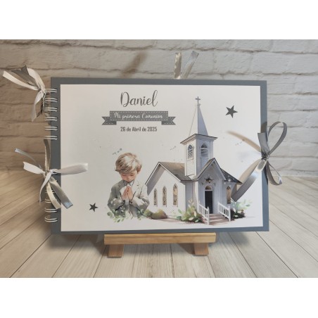 LIBRO DE FIRMAS PERSONALIZADO NIÑO IGLESIA GRISES