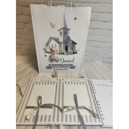 LIBRO DE FIRMAS PERSONALIZADO NIÑO IGLESIA GRISES
