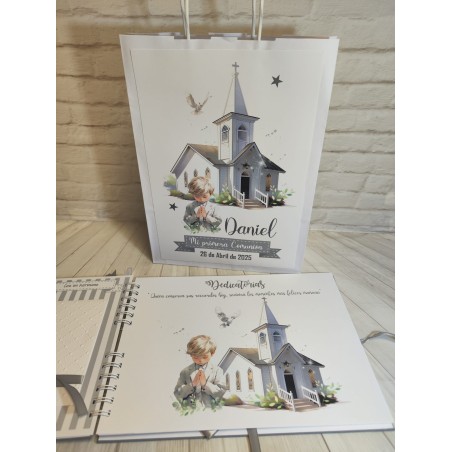 LIBRO DE FIRMAS PERSONALIZADO NIÑO IGLESIA GRISES
