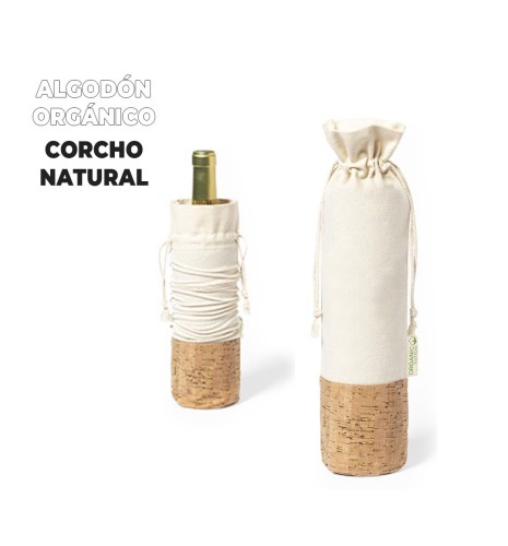 BOLSA DE ALGODÓN Y CORCHO PARA BOTELLA DE VINO