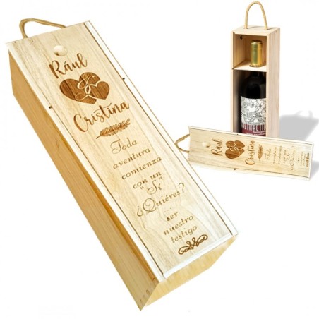 CAJA PARA BOTELLA DE VINO PERSONALIZADA TESTIGOS