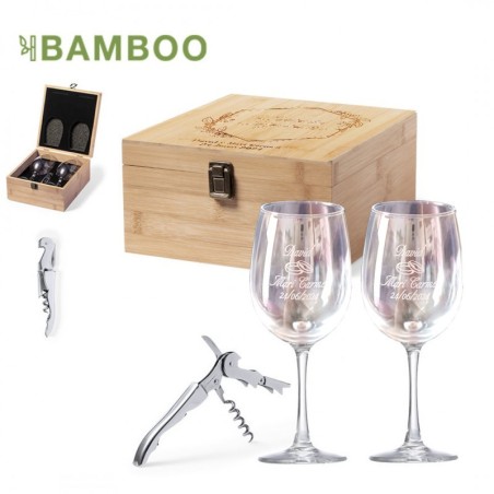 ESTUCHE VINO GRABADO CON COPAS GRABADO PERSONALIZABLE