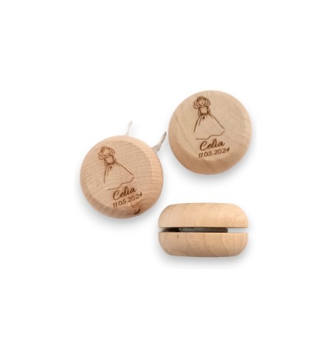 YOYÓ DE MADERA GRABADO PARA COMUNIÓN NIÑA