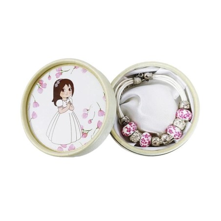 CAJA CON PULSERA Y PEG. NIÑA FLORES ROSA