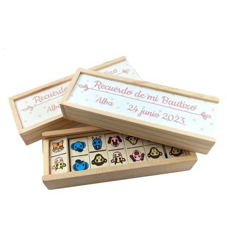 JUEGO DOMINÓ animales Personalizado Bautizo rosa