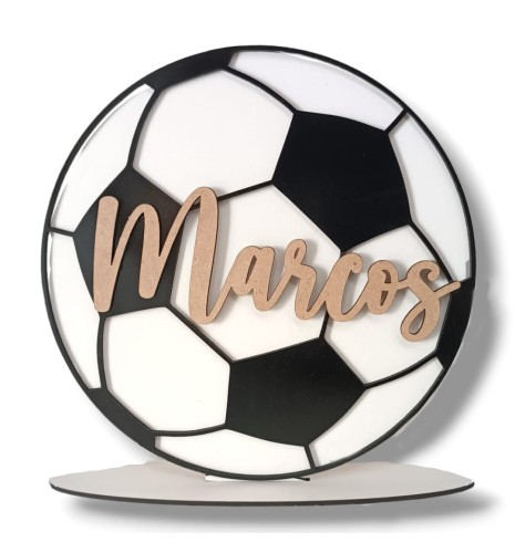 BALÓN FÚTBOL NEGRO PERSONALIZADO CON NOMBRE MADERA