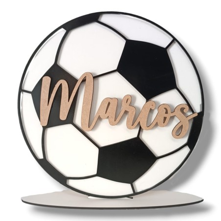 BALÓN FÚTBOL NEGRO PERSONALIZADO CON NOMBRE MADERA