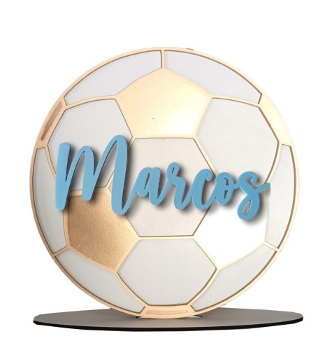 BALÓN FÚTBOL DORADO PERSONALIZADO CON NOMBRE AZUL