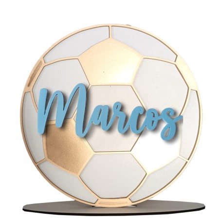 BALÓN FÚTBOL DORADO PERSONALIZADO CON NOMBRE AZUL