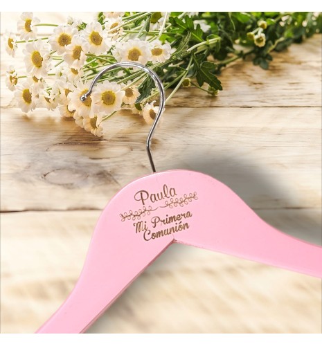 PERCHA PERSONALIZADA PARA COMUNIÓN ROSA
