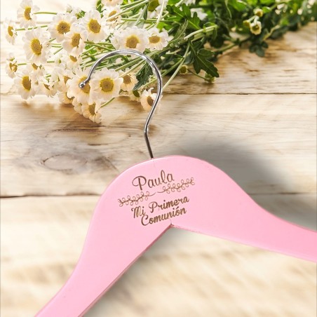 PERCHA PERSONALIZADA PARA COMUNIÓN ROSA