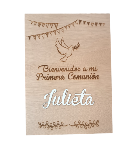 CARTEL BIENVENIDOS A MI PRIMERA COMUNIÓN PERSONALIZADO EN BLANCO