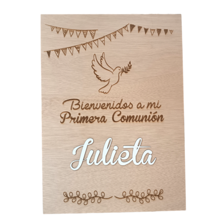 CARTEL BIENVENIDOS A MI PRIMERA COMUNIÓN PERSONALIZADO EN BLANCO