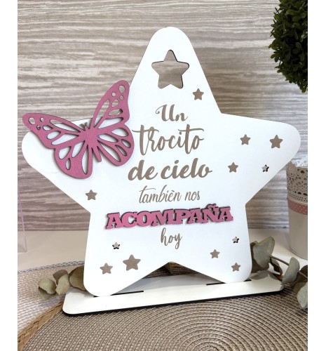 CARTEL ESTRELLA DE MADERA UN TROCITO DE CIELO ROSA
