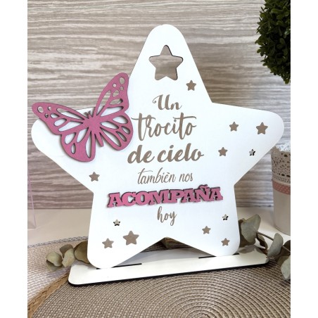 CARTEL ESTRELLA DE MADERA UN TROCITO DE CIELO ROSA