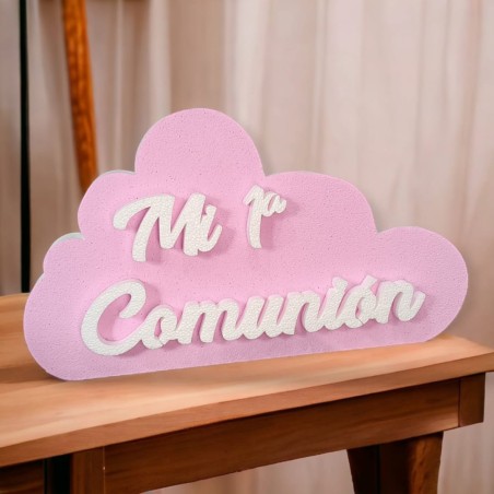 LETRAS DE CORCHO COMUNIÓN NUBE ROSA