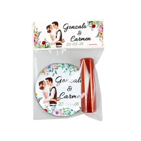 Pack espejo y bálsamo labial rojo Novios floral