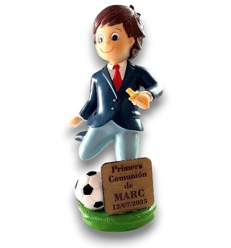 Figura comunión niño fútbol personalizada con plaquita