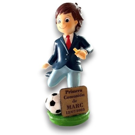 Figura comunión niño fútbol personalizada con plaquita