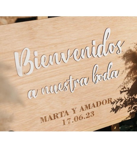 CARTEL BIENVENIDOS A NUESTRA BODA PERSONALIZADO LETRAS BLANCAS