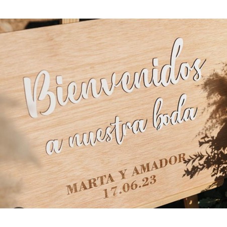 CARTEL BIENVENIDOS A NUESTRA BODA PERSONALIZADO LETRAS BLANCAS