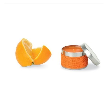 VELA AROMA NARANJA CON PEGATINA NOVIOS PERSONALIZADA