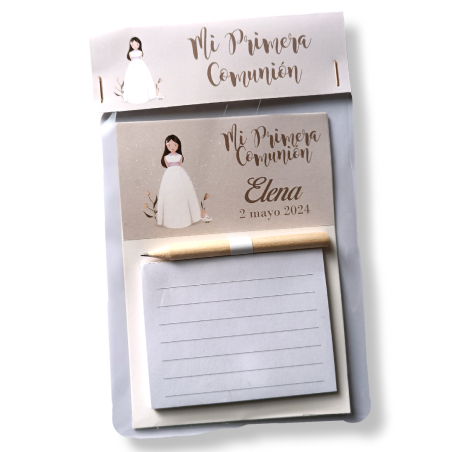 LIBRETA IMANTADA CON PEGATINA PERSONALIZADA COMUNIÓN NIÑA BLANCA DECORADA