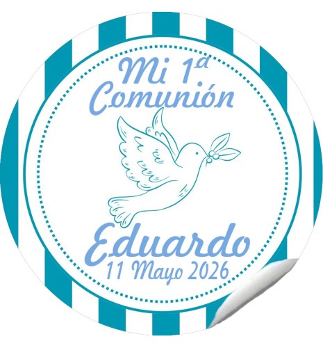 PEGATINA REDONDA COMUNIÓN PALOMA