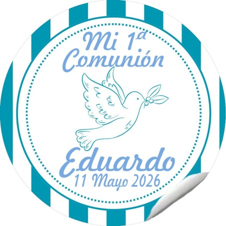 PEGATINA REDONDA COMUNIÓN PALOMA