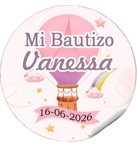 PEGATINA REDONDA BAUTIZO GLOBO