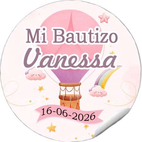 PEGATINA REDONDA BAUTIZO GLOBO