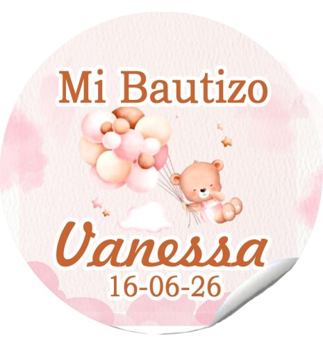 PEGATINA REDONDA BAUTIZO OSITO