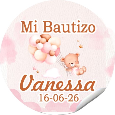 PEGATINA REDONDA BAUTIZO OSITO