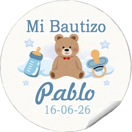 PEGATINA REDONDA BAUTIZO OSITO