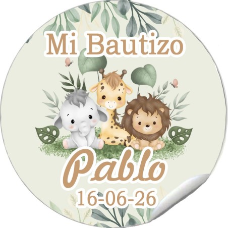 PEGATINA REDONDA BAUTIZO ANIMALITOS