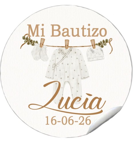 PEGATINA REDONDA BAUTIZO ROPITA