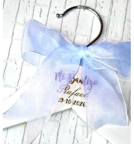PERCHA PERSONALIZADA PARA BAUTIZO LAZO AZUL